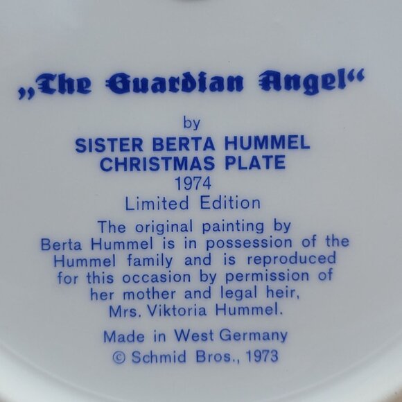 Schmid Hummel Christmas 1974 The Guardian Angel Decorative Wall Hanging Plate - Picture 5 of 11